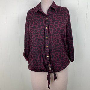 Lena Woman Maroon & Black Animal Print Blouse